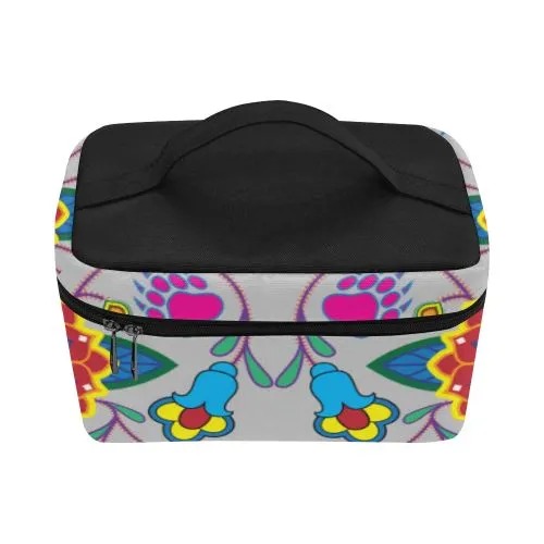 Geometric Floral Winter-Gray Cosmetic Bag/Large