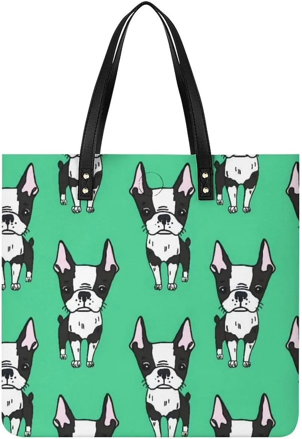 Green Boston Terrier Dogs Fashionable All Printed Leather Handbag Unisex