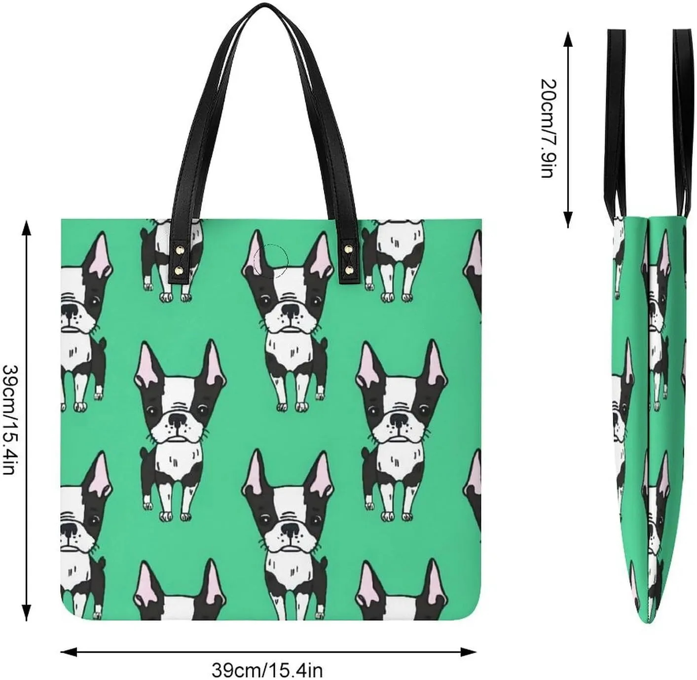 Green Boston Terrier Dogs Fashionable All Printed Leather Handbag Unisex