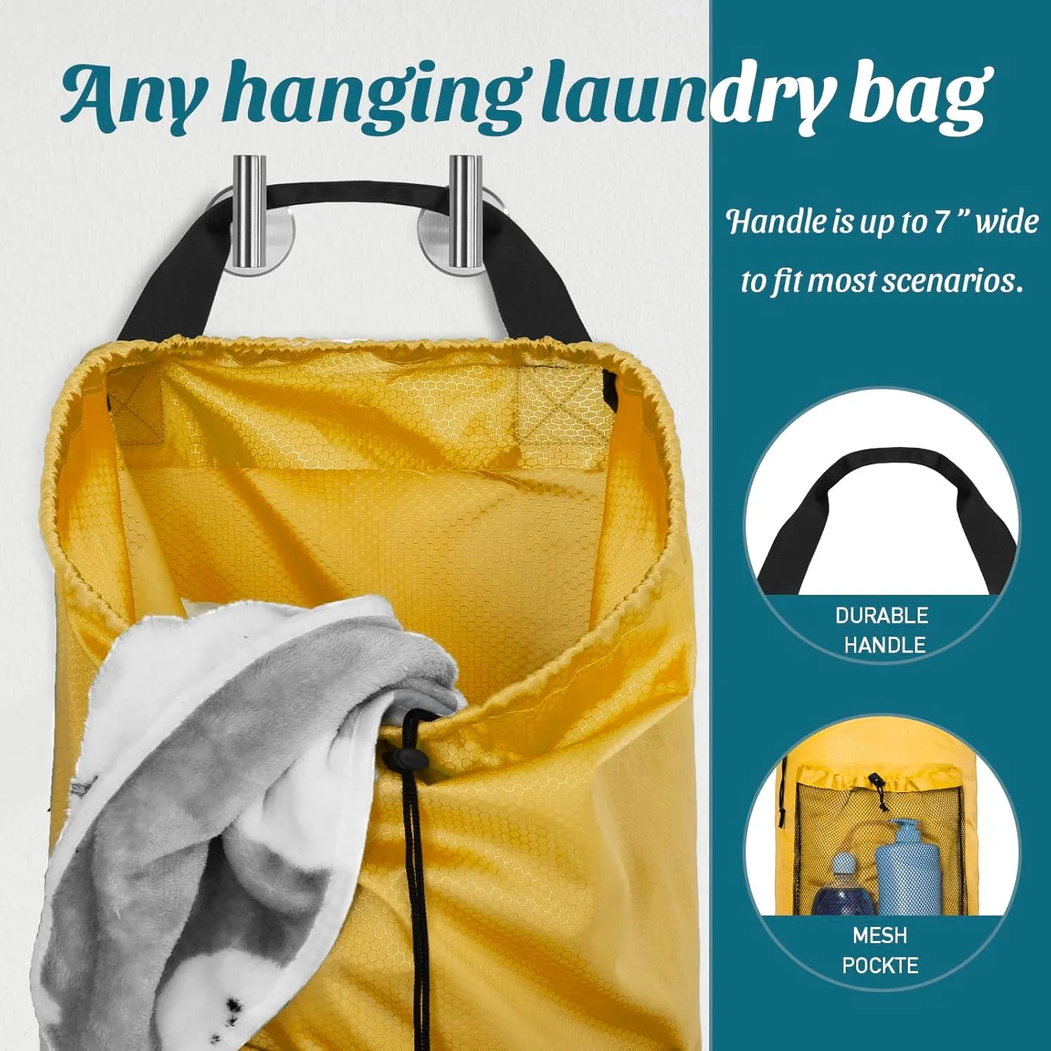 Laundry Bag Backpack Large Travel Laundry Bag with Mesh Pocket & Adjustable Shoulder Straps Portable Backpack Laundry Bag for College Dorm, Apartment, Yellow