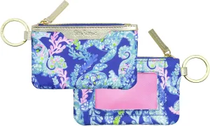 Lilly Pulitzer ID Holder Wallet, Blue Keychain Wallet with Zip Close, Cute Card and ID Case for Women, Turtle Villa