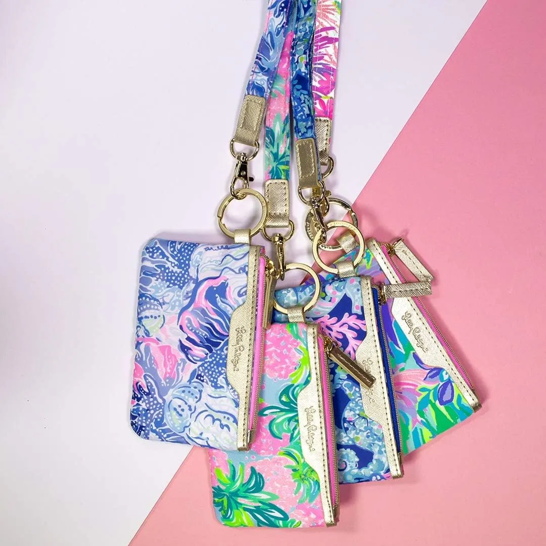 Lilly Pulitzer ID Holder Wallet, Blue Keychain Wallet with Zip Close, Cute Card and ID Case for Women, Turtle Villa