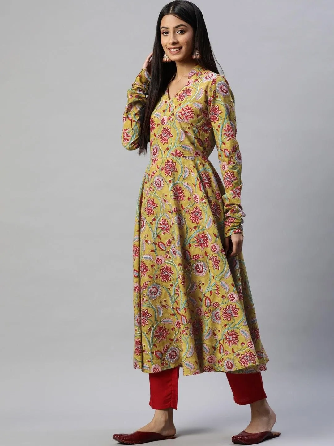 Mahendi Cotton Hand Block Printed Anarkali Kurta