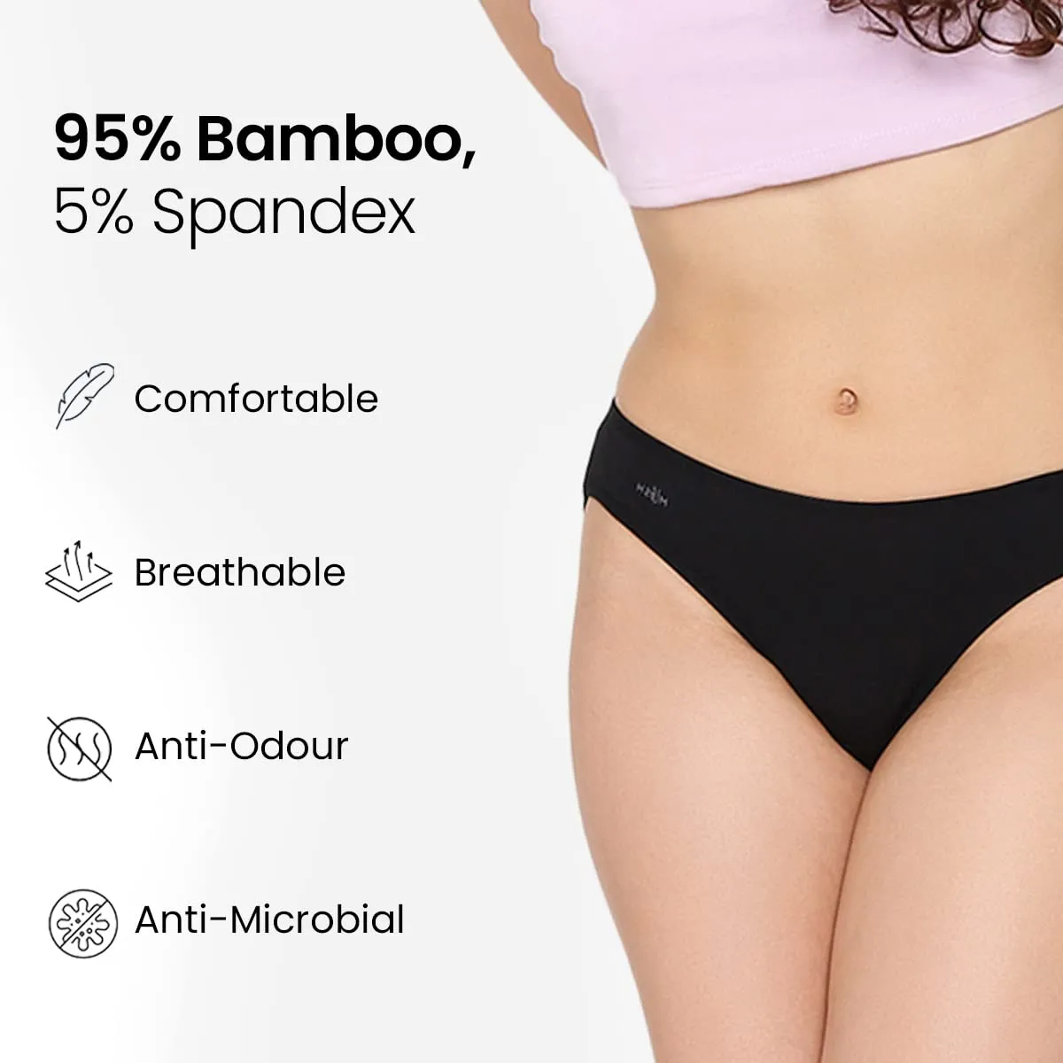 Mush Womens Ultra Soft Bamboo Modal Bikini Brief || Breathable Panties || Anti-Odor, Seamless, Anti Microbial Innerwear Pack of 2 (M, Rose Pink and Black)