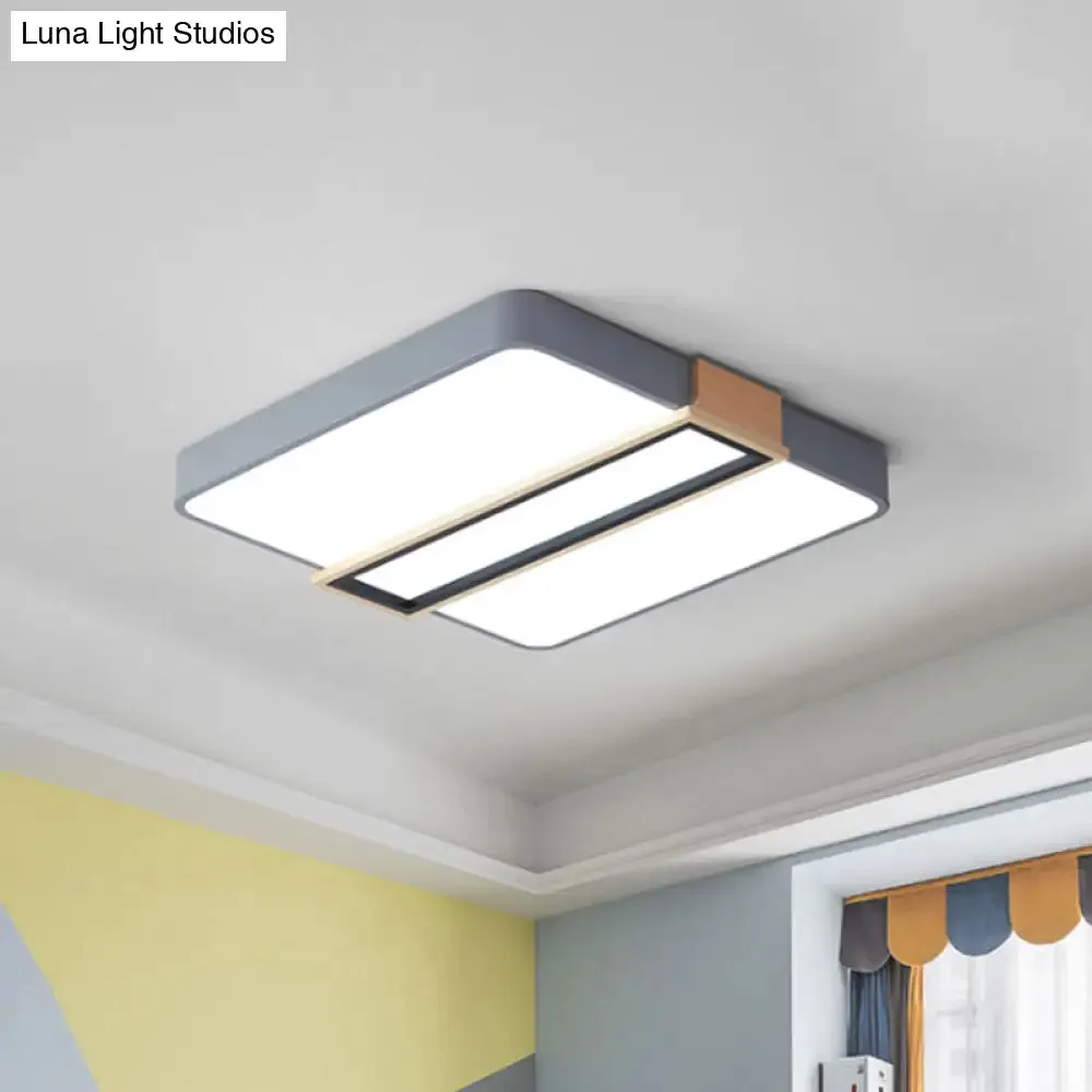 Nordic LED Flushmount Lighting for Bedroom Ceiling - Black/White/Green, Square Acrylic Shade, 16"/19.5" Width