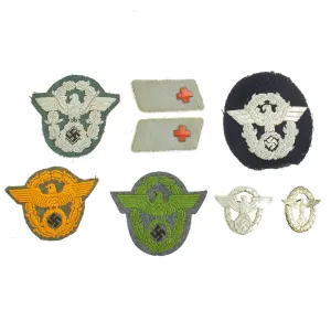 Original German WWII Military Police Insignia Grouping - Sleeve Patches, Collar Tabs & Cap Badges