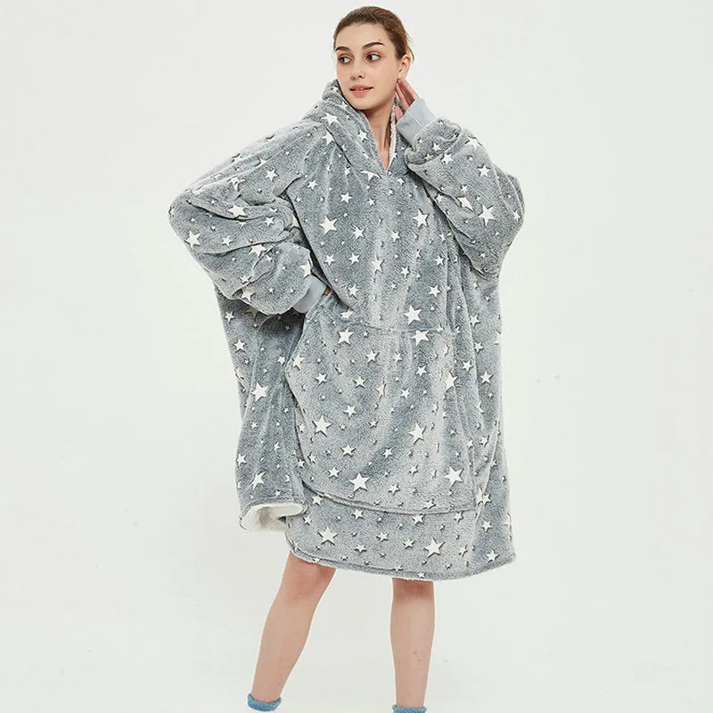 Oversized Wearable Blanket Hoodie Winter Cute Print Fleece Sleepwear Warm And Cozy Sofa Home wear | Brodtica.com