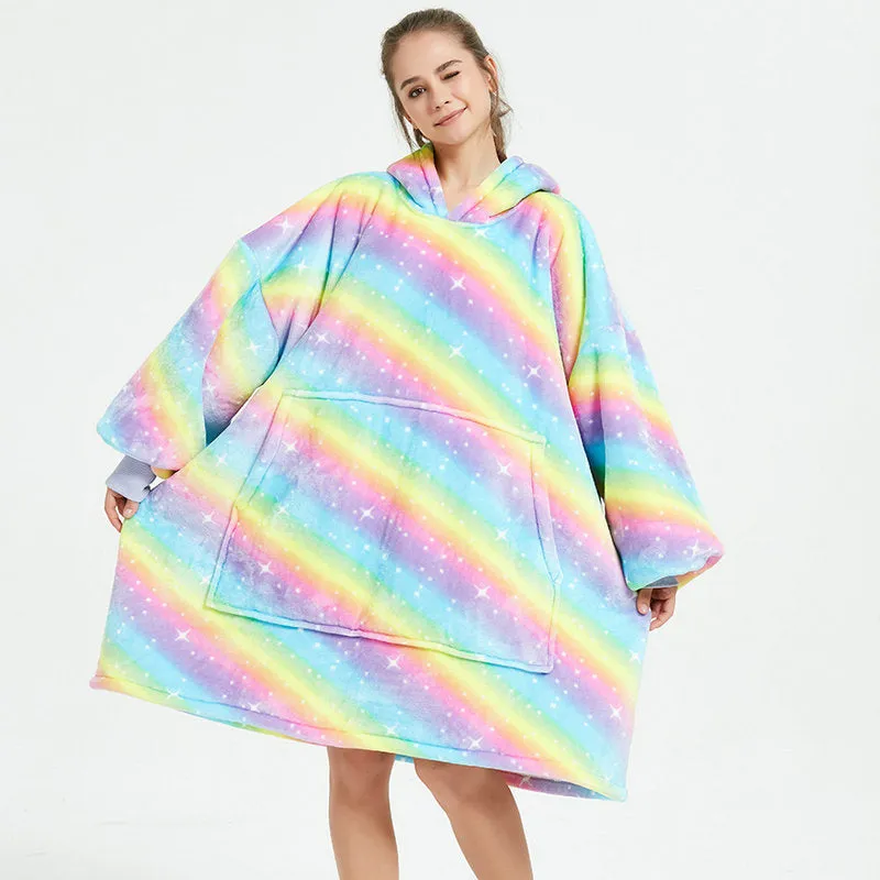 Oversized Wearable Blanket Hoodie Winter Cute Print Fleece Sleepwear Warm And Cozy Sofa Home wear | Brodtica.com