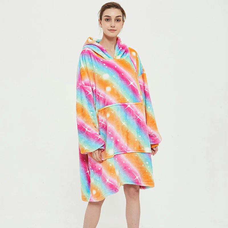 Oversized Wearable Blanket Hoodie Winter Cute Print Fleece Sleepwear Warm And Cozy Sofa Home wear | Brodtica.com