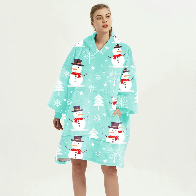 Oversized Wearable Blanket Hoodie Winter Cute Print Fleece Sleepwear Warm And Cozy Sofa Home wear | Brodtica.com