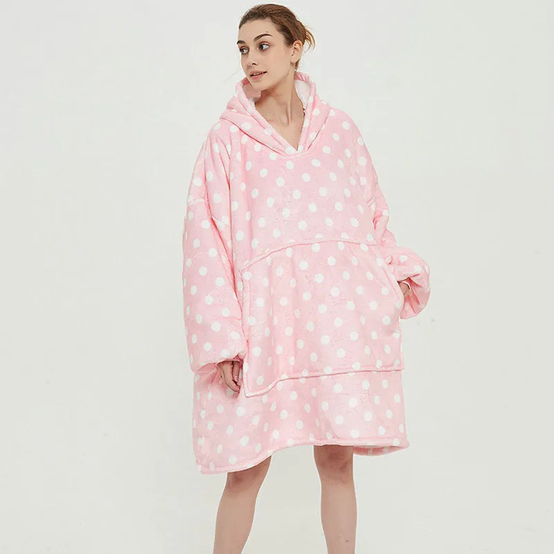 Oversized Wearable Blanket Hoodie Winter Cute Print Fleece Sleepwear Warm And Cozy Sofa Home wear | Brodtica.com