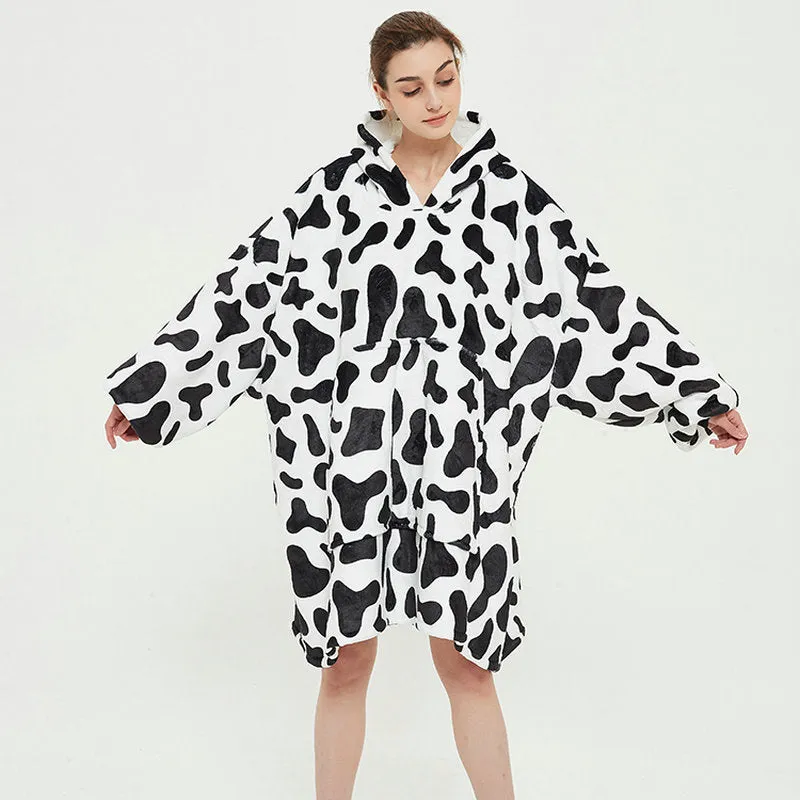 Oversized Wearable Blanket Hoodie Winter Cute Print Fleece Sleepwear Warm And Cozy Sofa Home wear | Brodtica.com