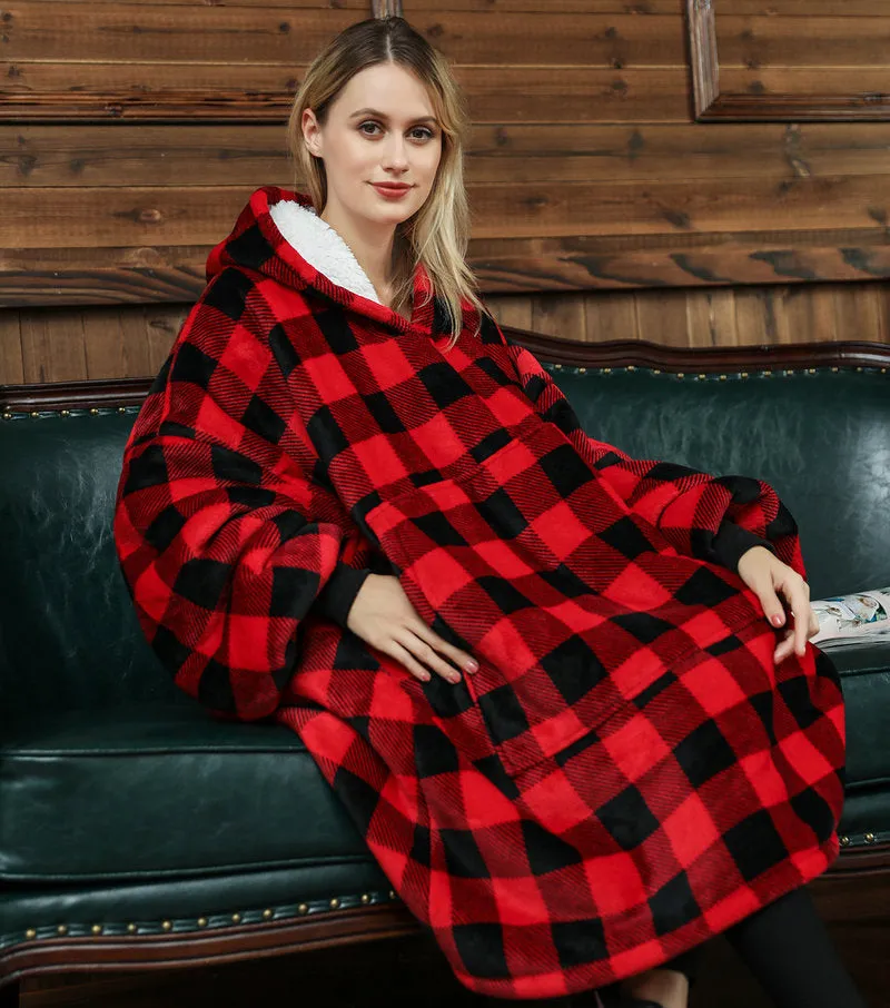Oversized Wearable Blanket Hoodie Winter Cute Print Fleece Sleepwear Warm And Cozy Sofa Home wear | Brodtica.com