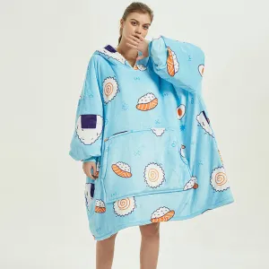 Oversized Wearable Blanket Hoodie Winter Cute Print Fleece Sleepwear Warm And Cozy Sofa Home wear | Brodtica.com
