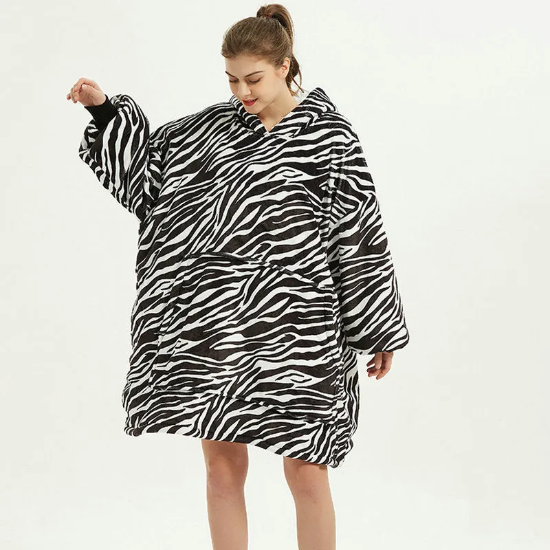 Oversized Wearable Blanket Hoodie Winter Cute Print Fleece Sleepwear Warm And Cozy Sofa Home wear | Brodtica.com