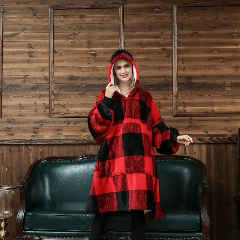 Oversized Wearable Blanket Hoodie Winter Cute Print Fleece Sleepwear Warm And Cozy Sofa Home wear | Brodtica.com