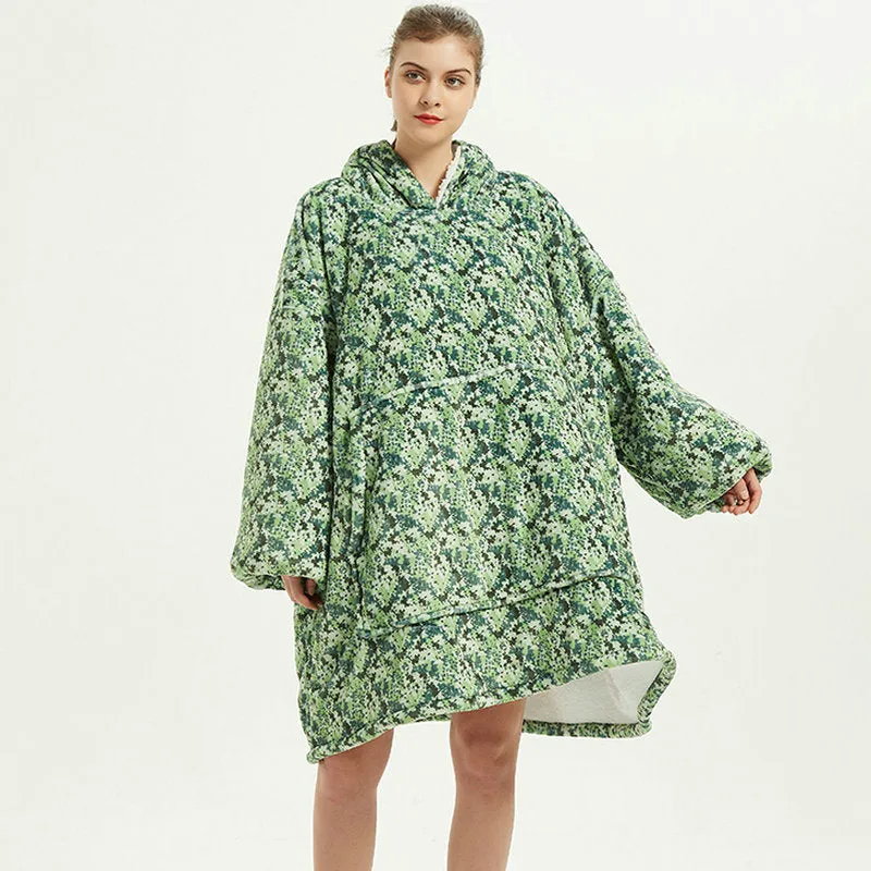 Oversized Wearable Blanket Hoodie Winter Cute Print Fleece Sleepwear Warm And Cozy Sofa Home wear | Brodtica.com