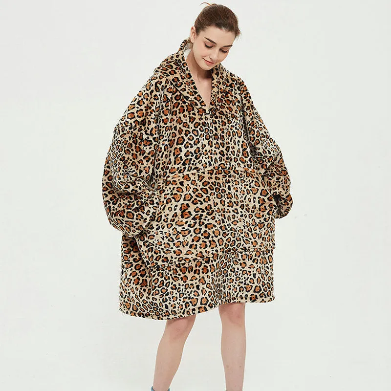 Oversized Wearable Blanket Hoodie Winter Cute Print Fleece Sleepwear Warm And Cozy Sofa Home wear | Brodtica.com