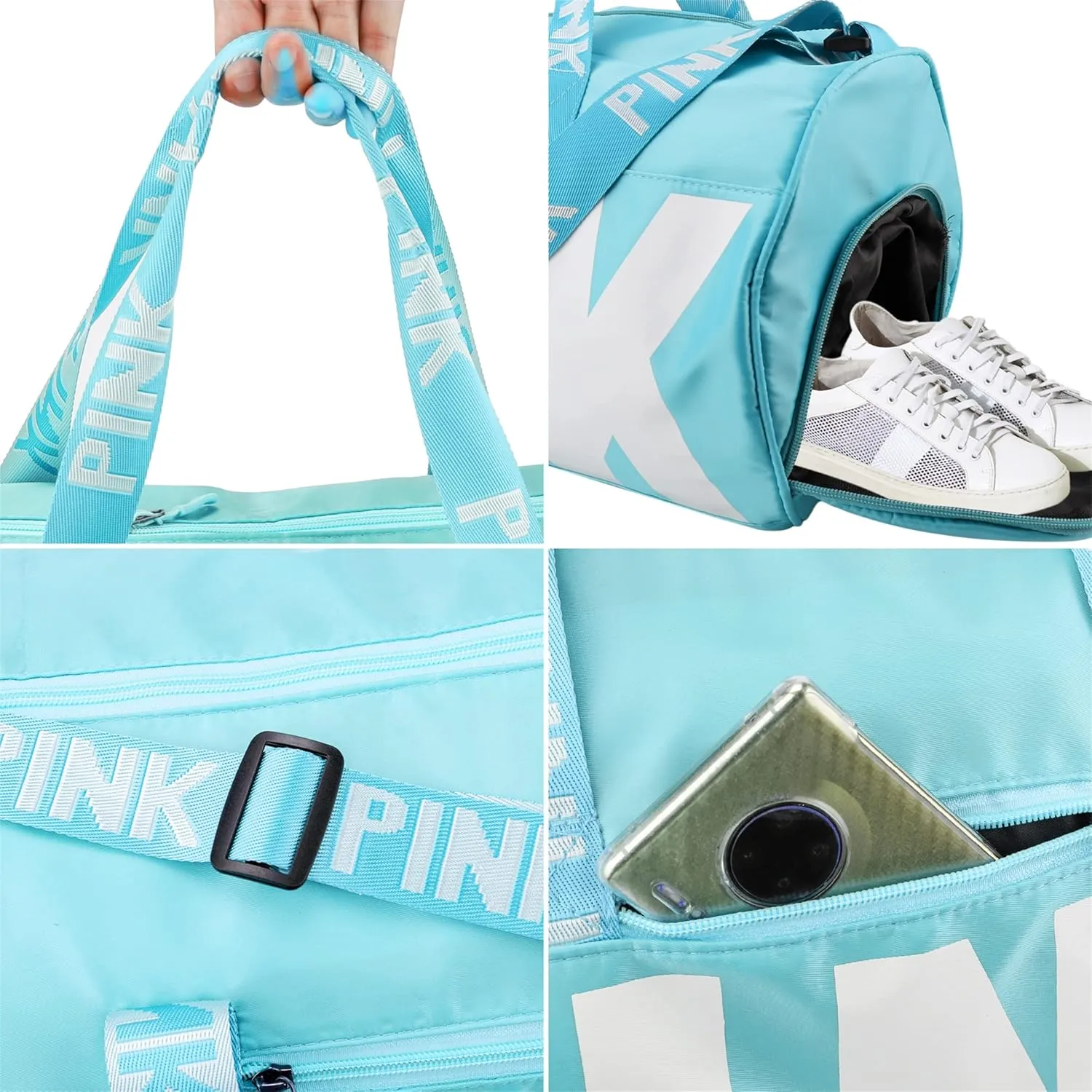 Personalized Gym Bag Custom Embroidered Name Duffel Bag Sports Gym Bag Travel Handbag Holdall Bag Overnight Weekend Shoulder Tote Bag with Shoes Compartment for Swim Sports and Short Trip