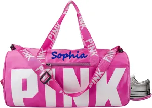 Personalized Gym Bag Custom Embroidered Name Duffel Bag Sports Gym Bag Travel Handbag Holdall Bag Overnight Weekend Shoulder Tote Bag with Shoes Compartment for Swim Sports and Short Trip