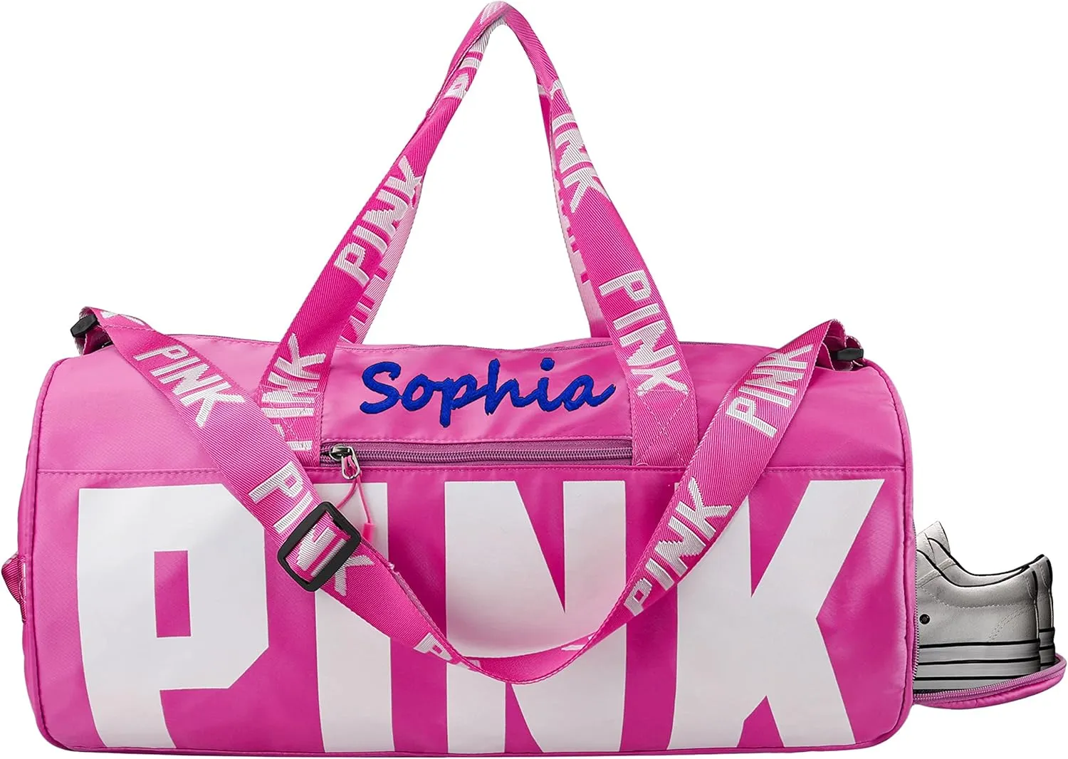 Personalized Gym Bag Custom Embroidered Name Duffel Bag Sports Gym Bag Travel Handbag Holdall Bag Overnight Weekend Shoulder Tote Bag with Shoes Compartment for Swim Sports and Short Trip