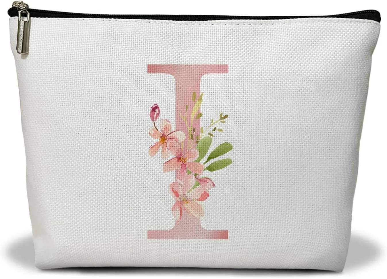 Personalized Initial A-Z Floral Makeup Bag, Gift for Women Sister Mom Friend Daughter, Monogram Travel Organizer Cosmetic Bags with Zipper, Wedding Gift For Bride Bridesmaid Letter Toiletry Bag -I