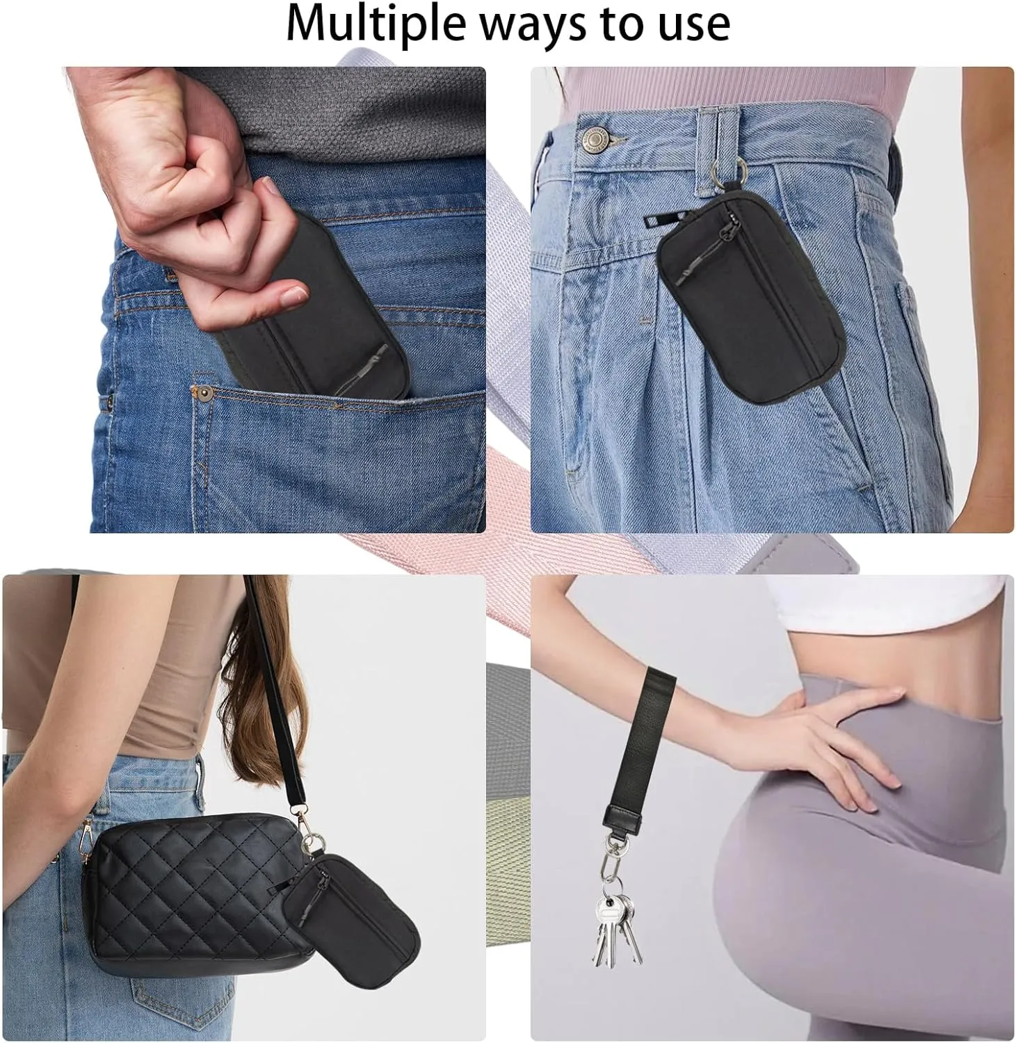 The Iris' Wallet 2nd Gen, 63.6" The Iris Pouch Wristlet, Zippered Card Case With Id Window/Hand strap (black)