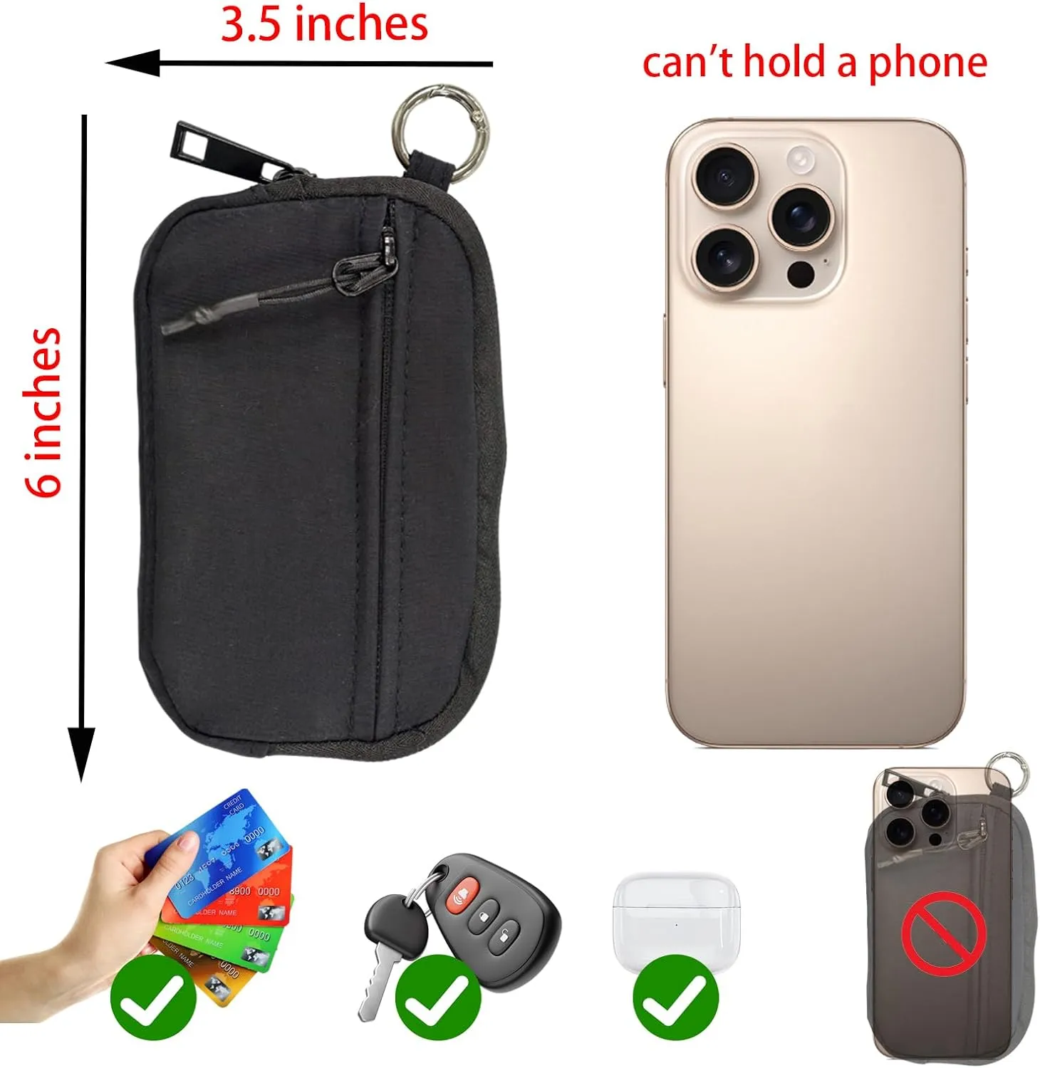 The Iris' Wallet 2nd Gen, 63.6" The Iris Pouch Wristlet, Zippered Card Case With Id Window/Hand strap (black)