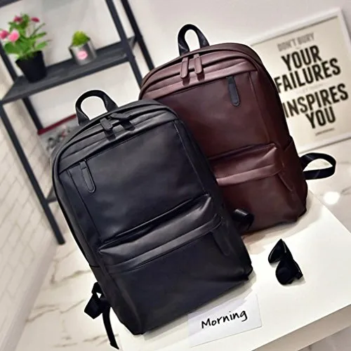 Tootu Men's Women's Leather Backpack Laptop Satchel Travel School Rucksack Bag (Black)