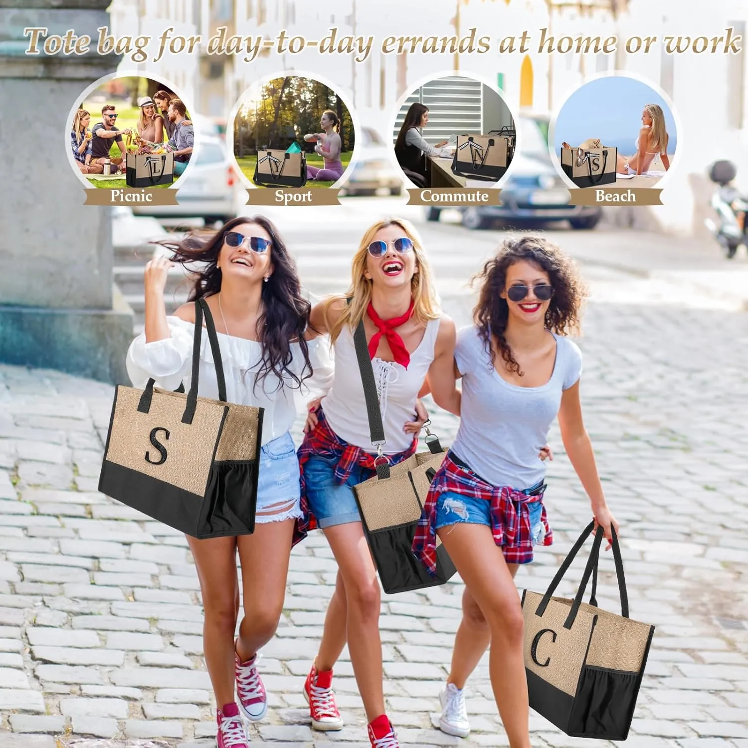 TRSODD Birthday Gifts for Women Mothers Day Gifts for Mom Wife Grandma Daughter Sister Bridesmaid Initial Jute Tote Bag and Makeup Bag E