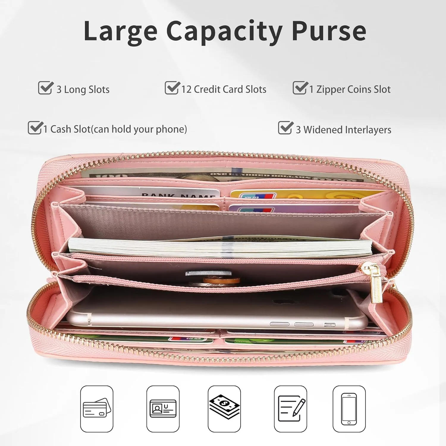 Women's Wallets Large Capacity RFID Blocking Multi Card Case Leather Clutch Wallet Mini Purse Ladies Credit Card Phone Holder Wristlet Wallet